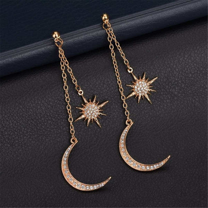 Cubic Zirconia & Goldtone Hanging Moon Star Drop Earrings