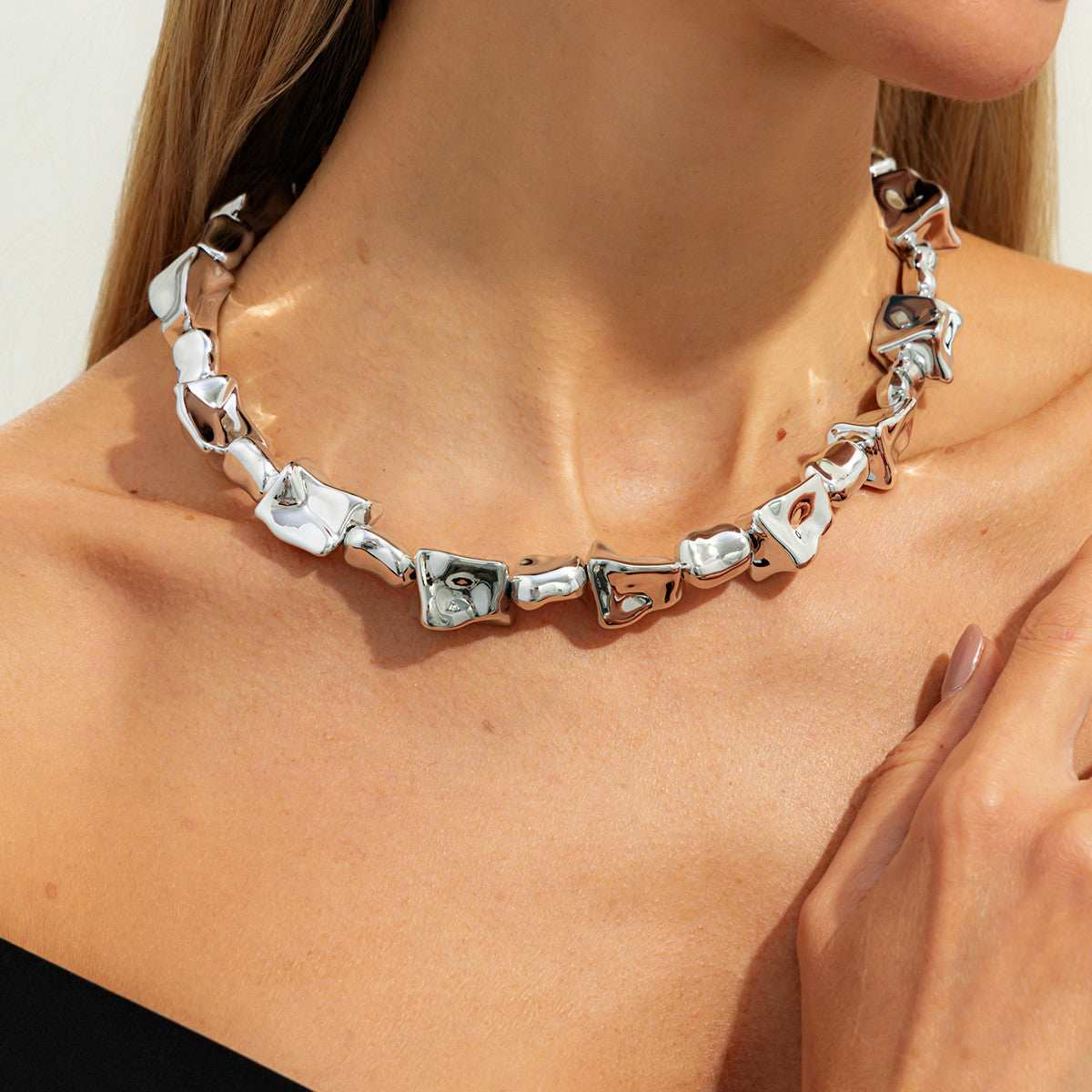 Silvertone Ice Cube Chain Collar Necklace
