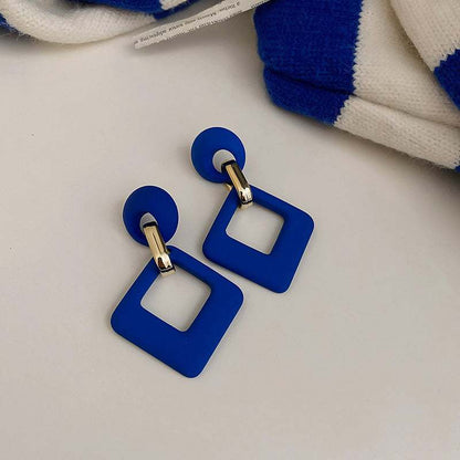 Navy Enamel & Goldtone Open Rhombus Drop Earrings