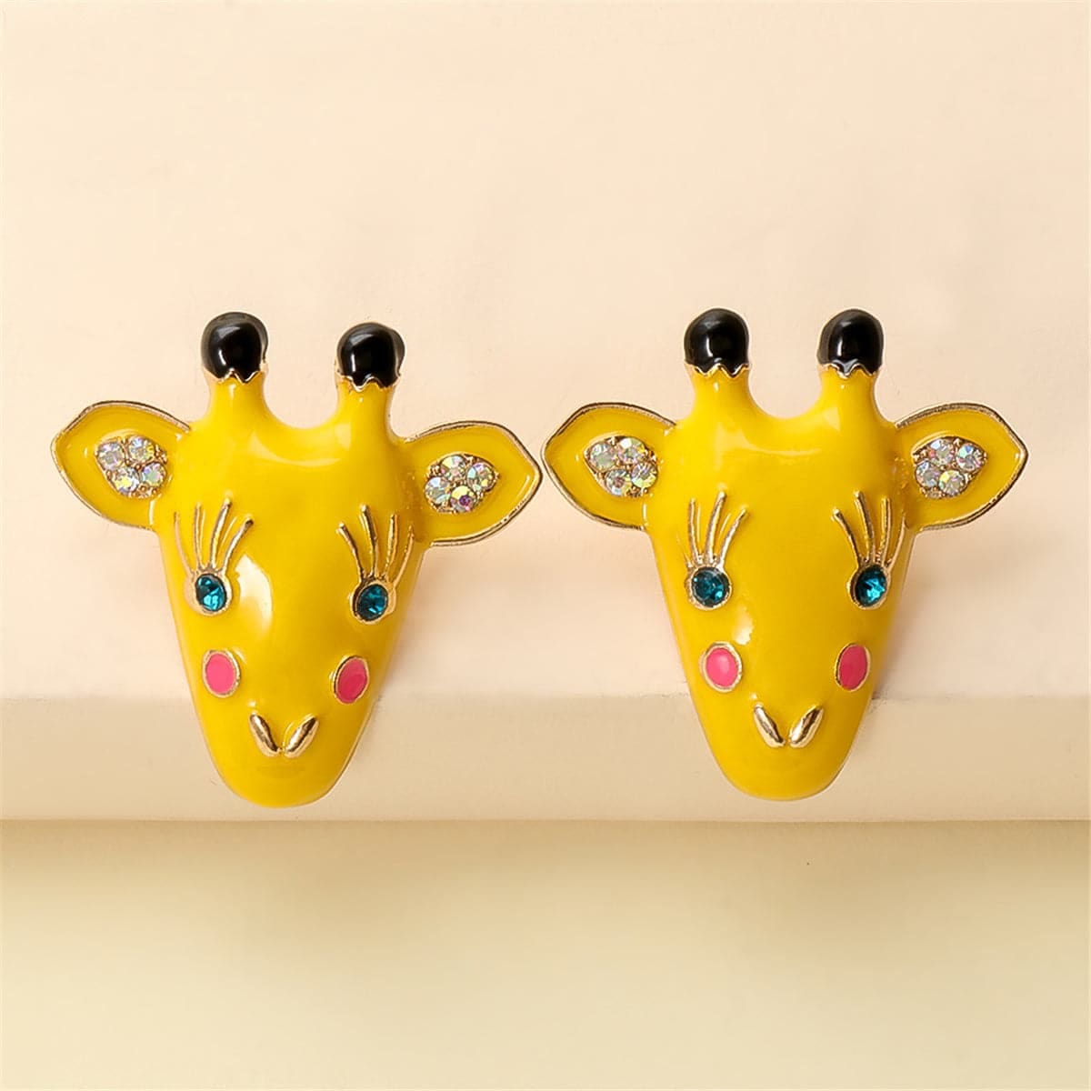 Yellow Enamel & Cubic Zirconia Goldtone Giraffe Stud Earrings