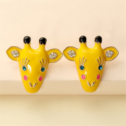 Yellow Enamel & Cubic Zirconia Goldtone Giraffe Stud Earrings