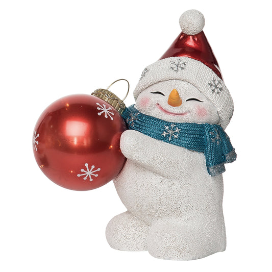 10 in Multicolored Light up Snowman with Santa Hat Holding Ornament Christmas Tree Decor
