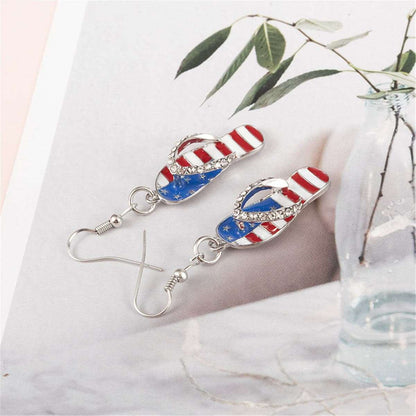 Blue & Red Cubic Zirconia & Enamel Flip-Flop Drop Earrings