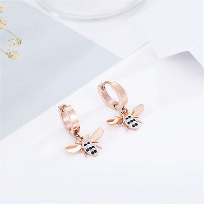 Cubic Zirconia & Rose Gold-Plated Bee Drop Earrings