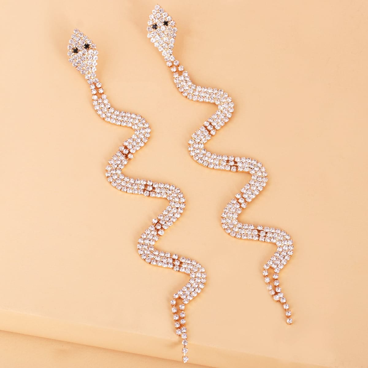 Cubic Zirconia & Goldtone Snake Drop Earrings