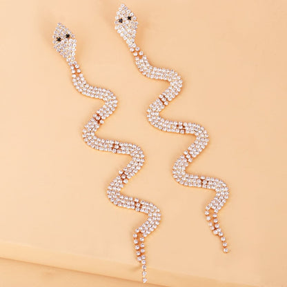 Cubic Zirconia & Goldtone Snake Drop Earrings