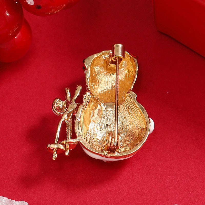 Cubic Zirconia & Goldtone Skiing Snowman Brooch-1