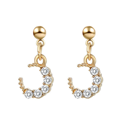 Cubic Zirconia & Goldtone Crescent Moon Drop Earrings