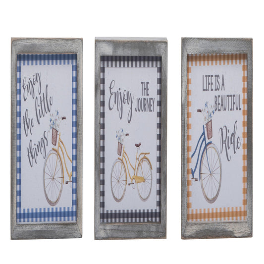 MDF Beautiful Ride Block Decor Set of 3 Spring Home Decorations Freestanding Wood Signs for Spring and Summer