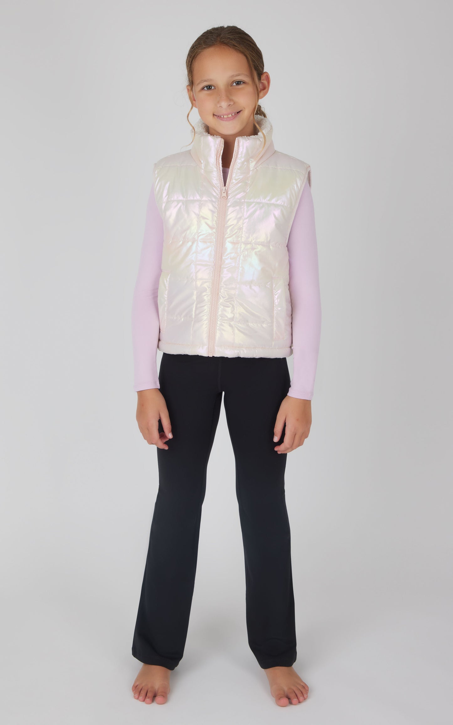 Girls Quilted Vest & Super Soft Top & Flare Legging Set