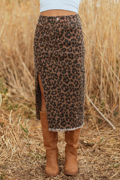 Jadecara Frayed Midi Skirt - Brown / L - 12/14