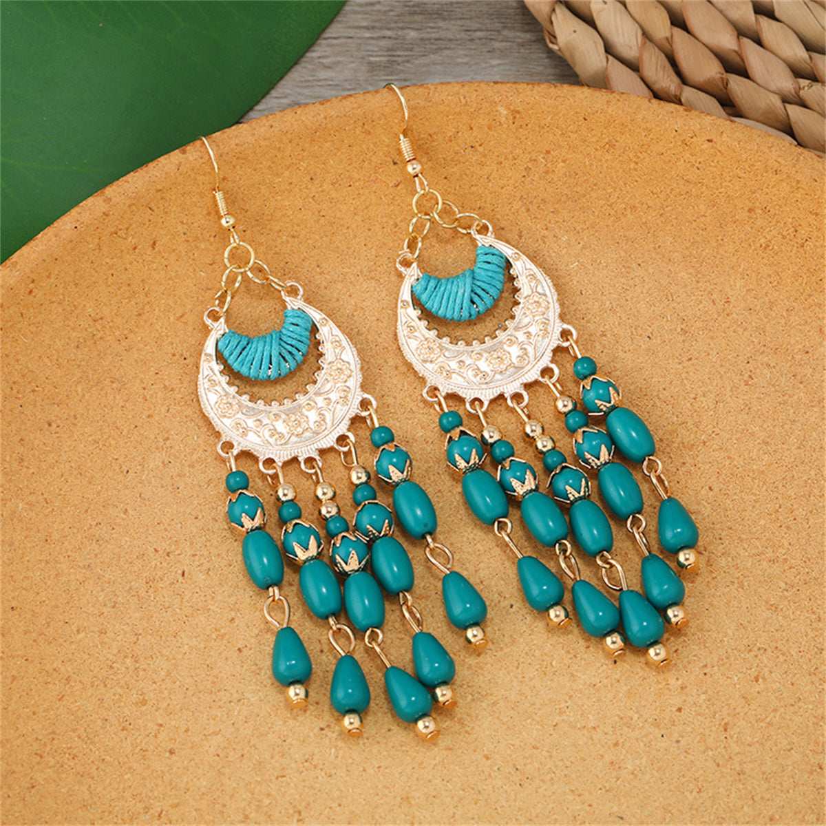 Green Resin & Polyster Goldtone Tassel Drop Earrings