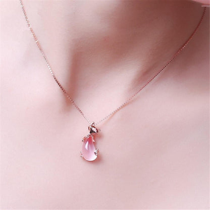 Ross Quartz & Rose Goldtone Fox Pendant Necklace