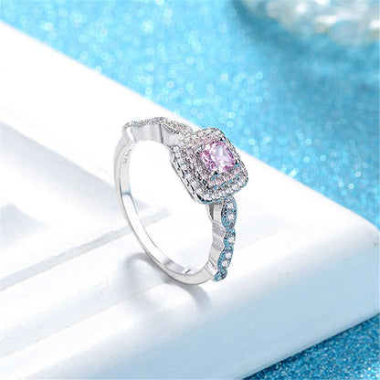 Pink Cushion Crystal & Cubic Zirconia Halo Ring-2