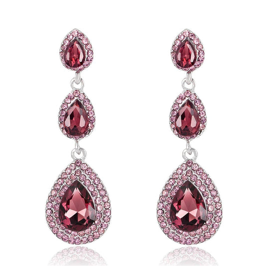 Burgundy Crystal & Cubic Zirconia Halo Stacked Teardrop Earrings
