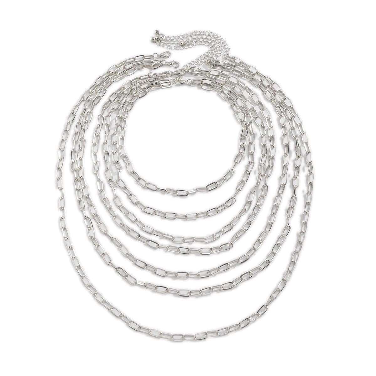 Silvertone Layered Cable Chain Necklace Set