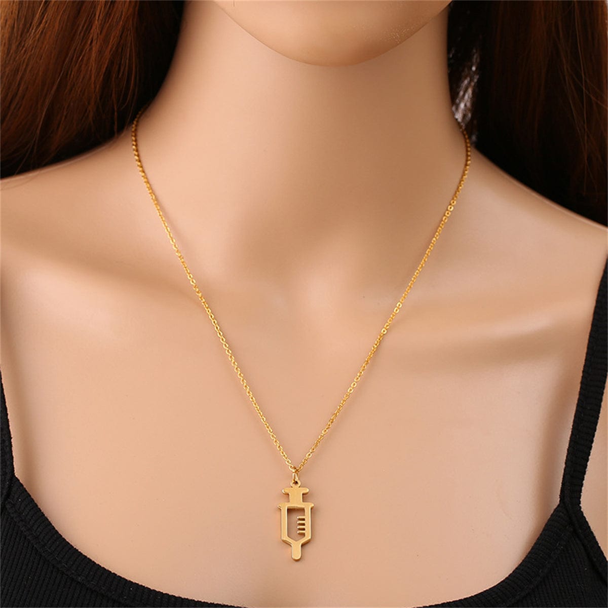 Goldtone Open Injector Pendant Necklace