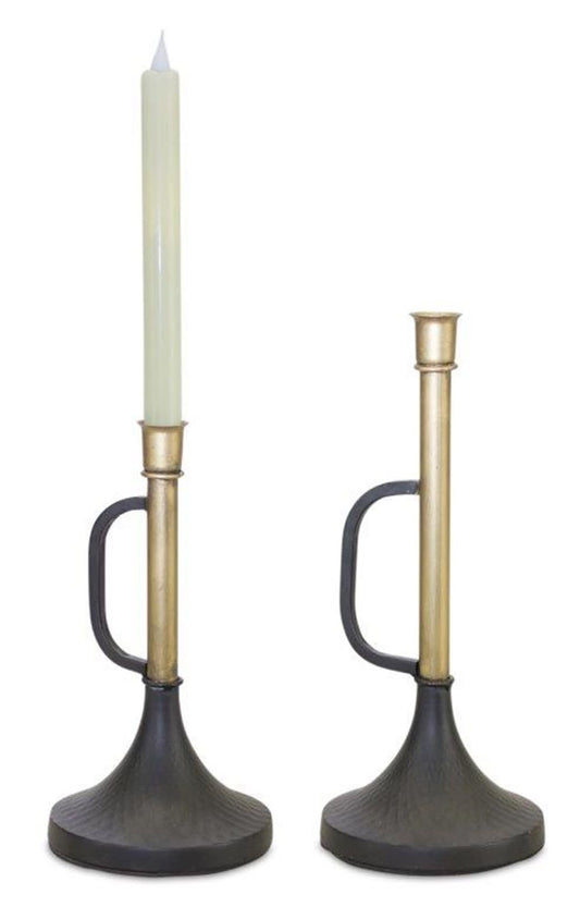 Melrose International Metal Trumpet Taper Candle Holder (Set of 2)