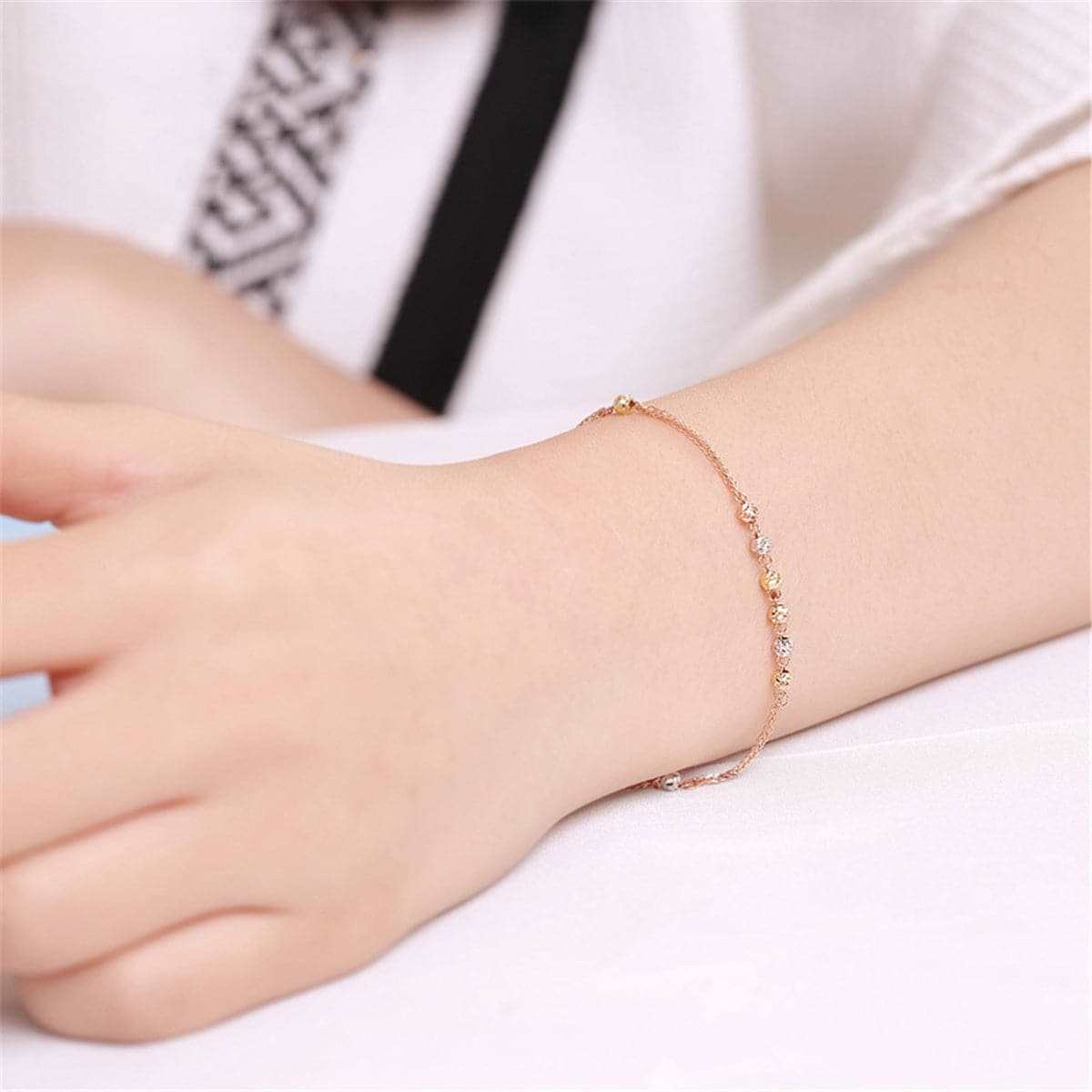 Tri-tone Beaded Wheat Chain Bracelet
