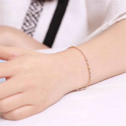 Tri-tone Beaded Wheat Chain Bracelet