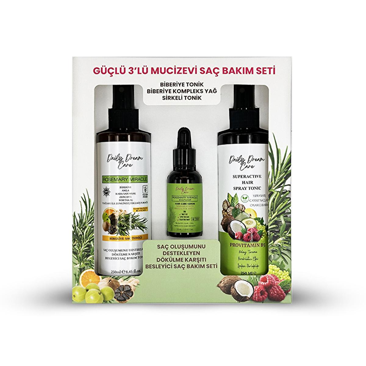 True Bee Rosemary Hair Care Set - 3 Piece Nourishing Hair Loss Treatment with Tonic, Serum, and Oil