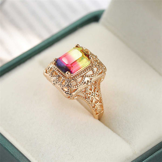 Red & Purple Crystal & Goldtone Radiant-Cut Ring