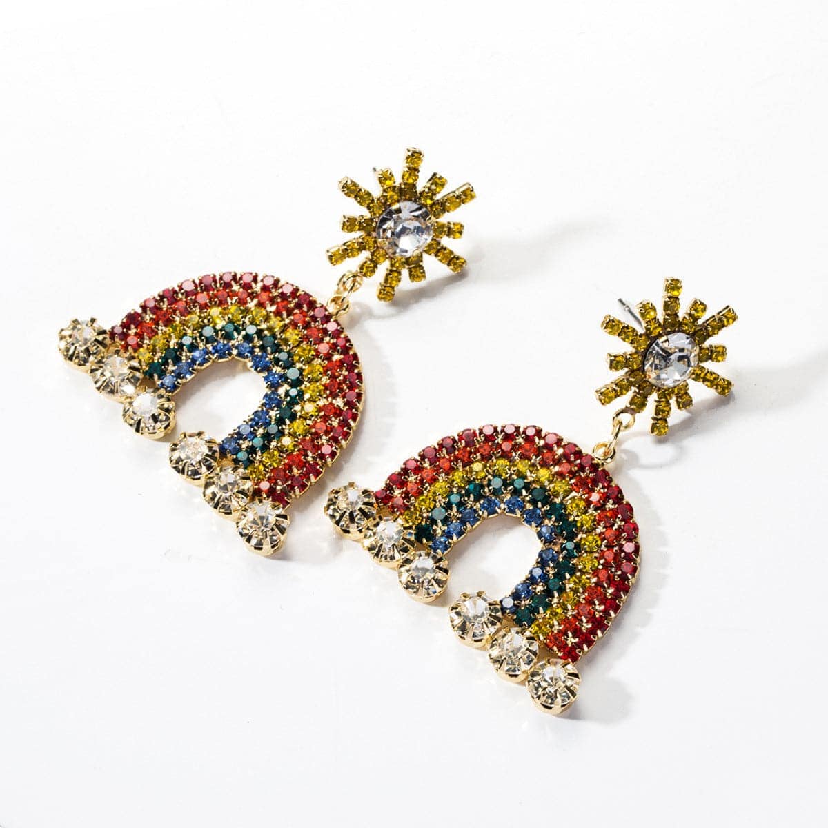 Cubic Zirconia & Goldtone Rainbow Drop Earrings