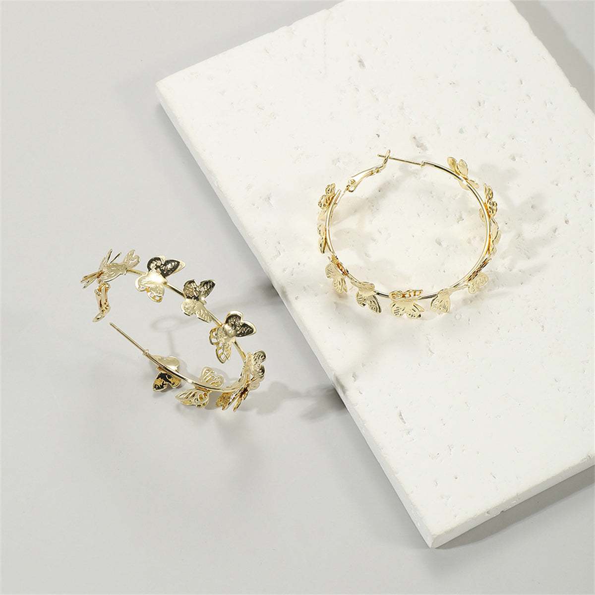 Goldtone Butterfly Hoop Earrings