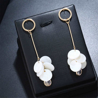 Cubic Zirconia & Shell Disks Drop Earrings