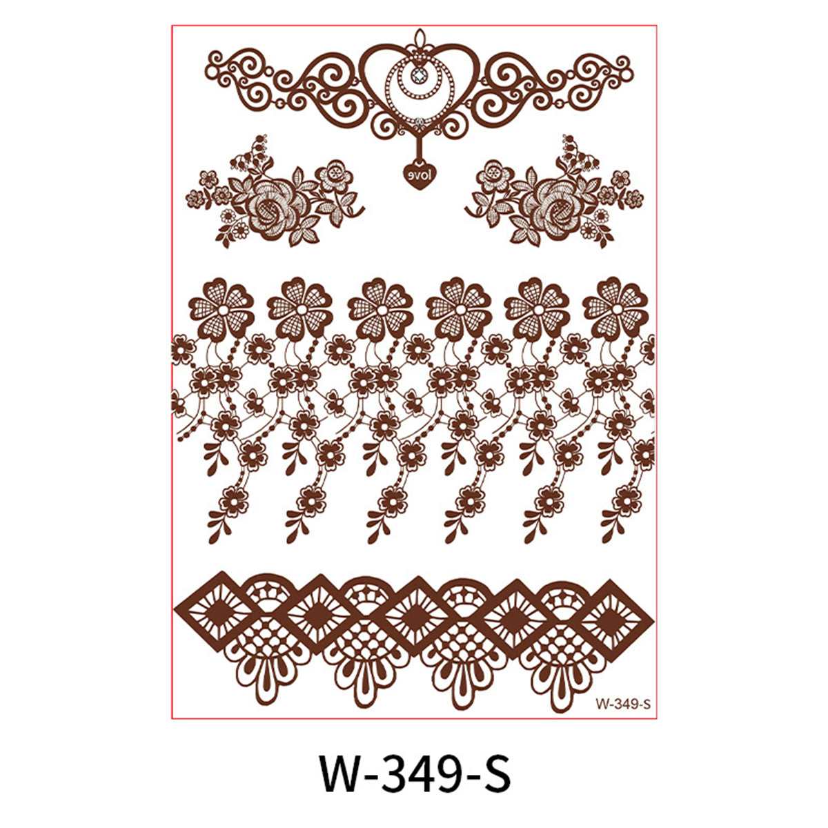 Red Lace Floral Heart Temporary Tattoos-Set of 5
