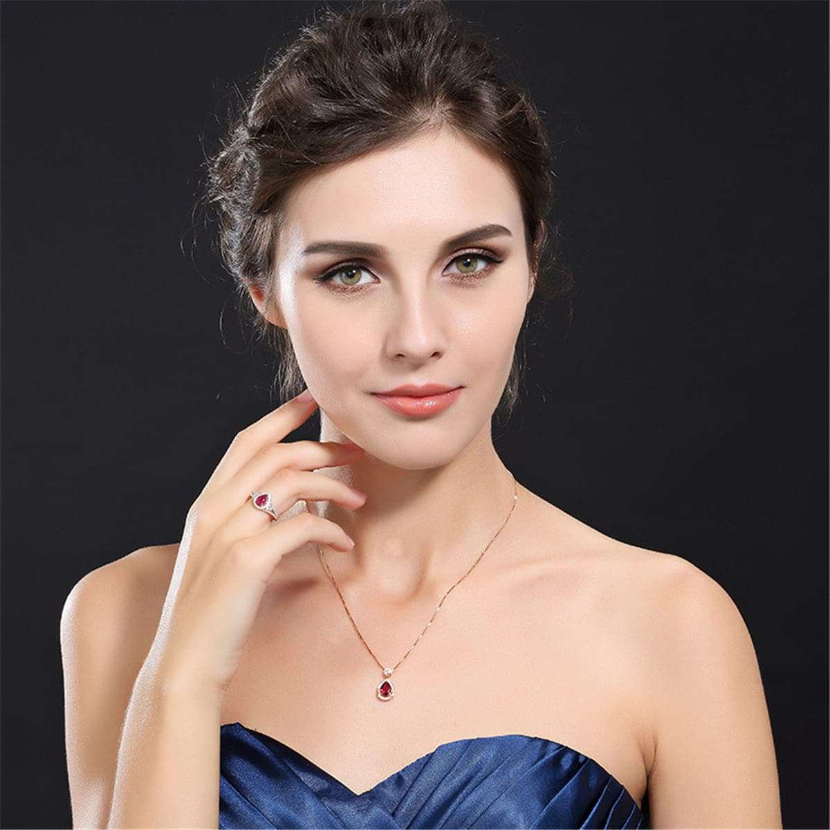 Red Crystal & Cubic Zirconia Rose Goldtone Pear-Cut Halo Pendant Necklace