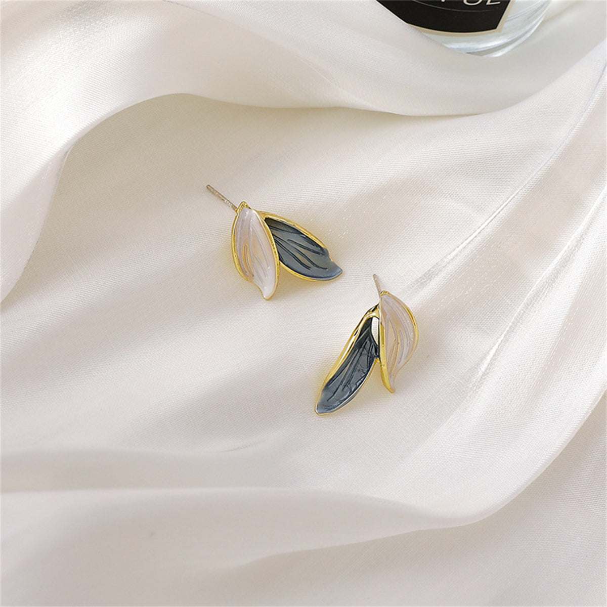 Enamel & Goldtone Leaves Stud Earrings