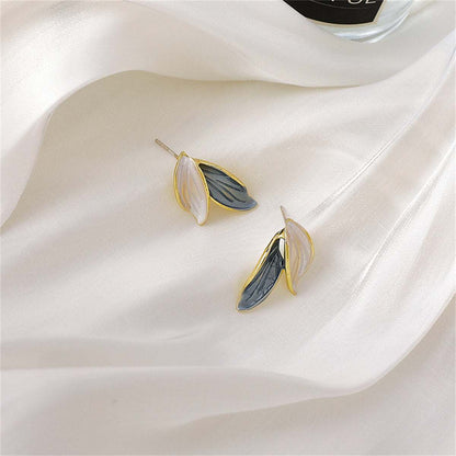 Enamel & Goldtone Leaves Stud Earrings