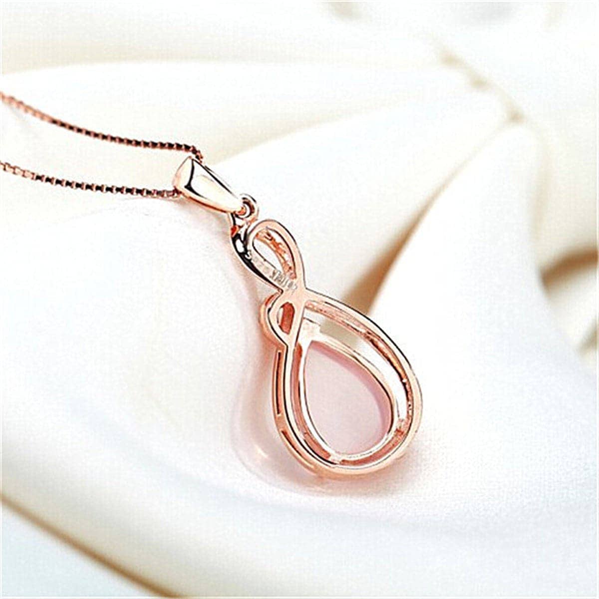 Rose Quartz & Cubic Zirconia Teardrop Pendant Necklace