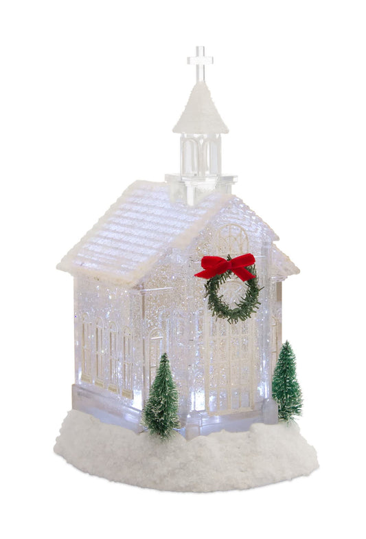 Melrose International LED Church Snow Globe with Pine Accents 10.5"H