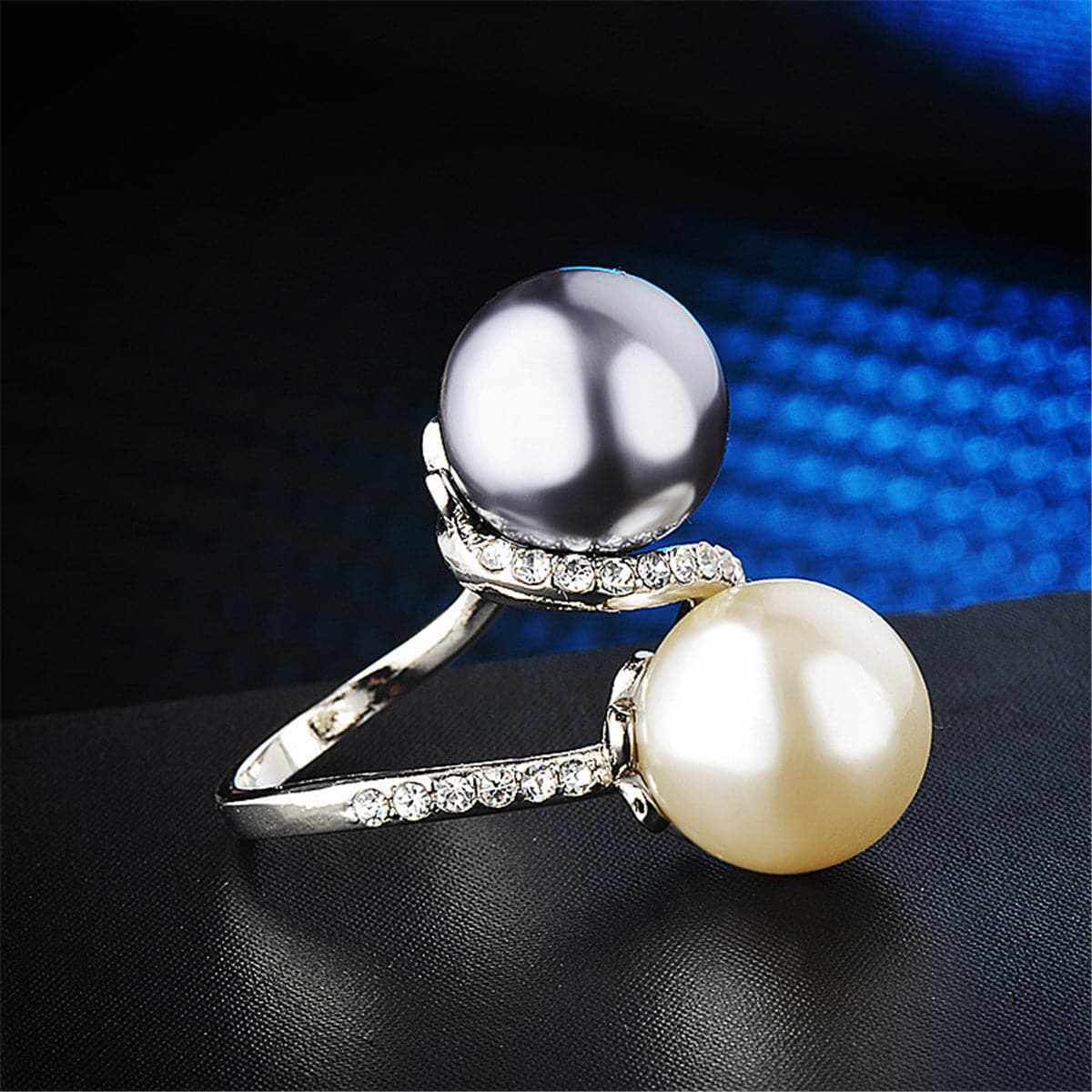 Pearl & Cubic Zirconia Silvertone Bypass Ring