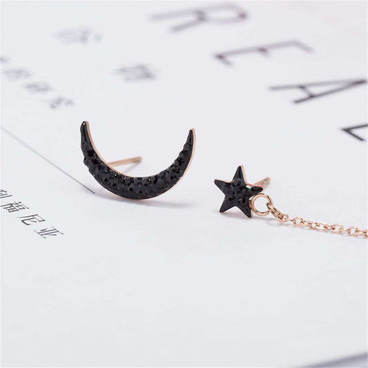 Black Cubic Zirconia & Rose Goldtone Moon Stud & Drop Earrings