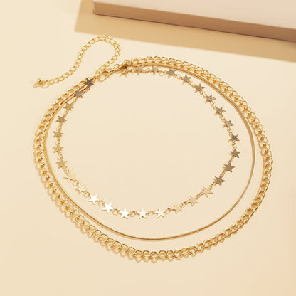 Goldtone Link Star Layered Necklace