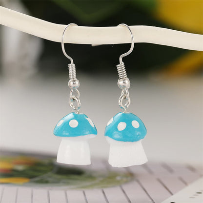 Blue Resin & Silvertone Dot Mushroom Drop Earrings
