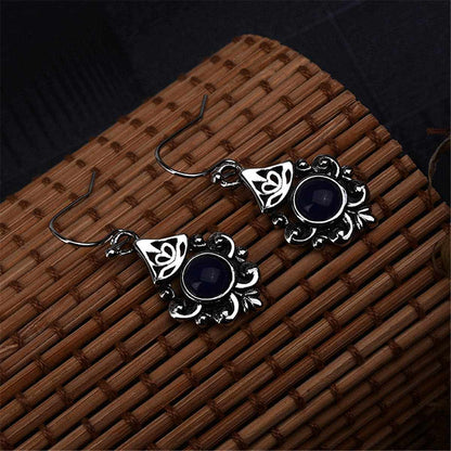 Retro Blue Crystal & Silvertone Filigree Drop Earrings