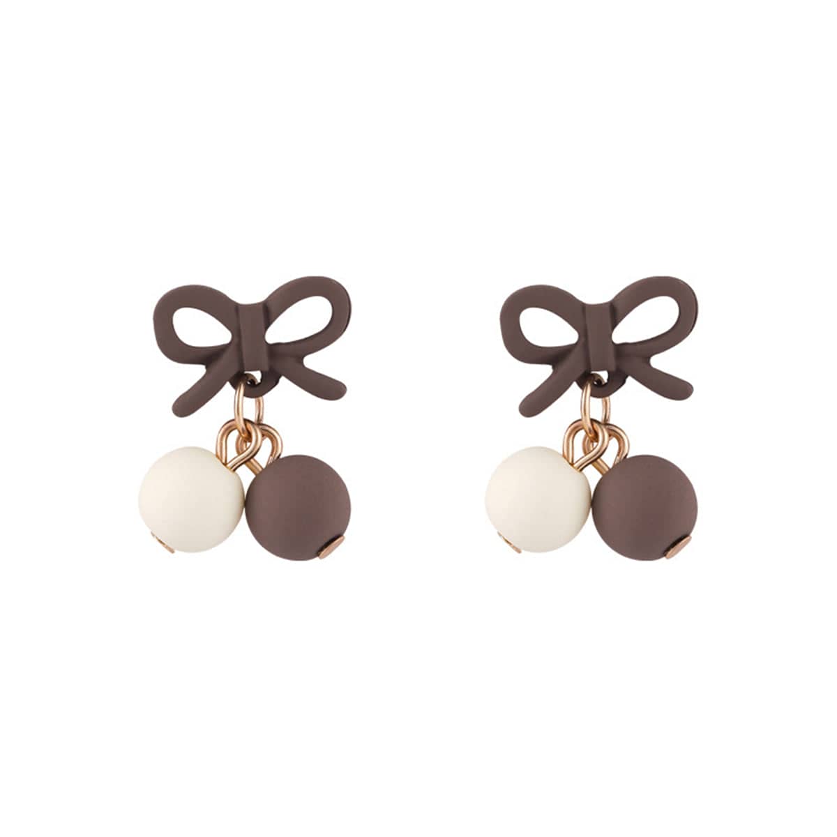 Coffee Enamel & Goldtone Bow Drop Earrings