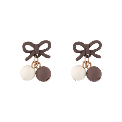 Coffee Enamel & Goldtone Bow Drop Earrings