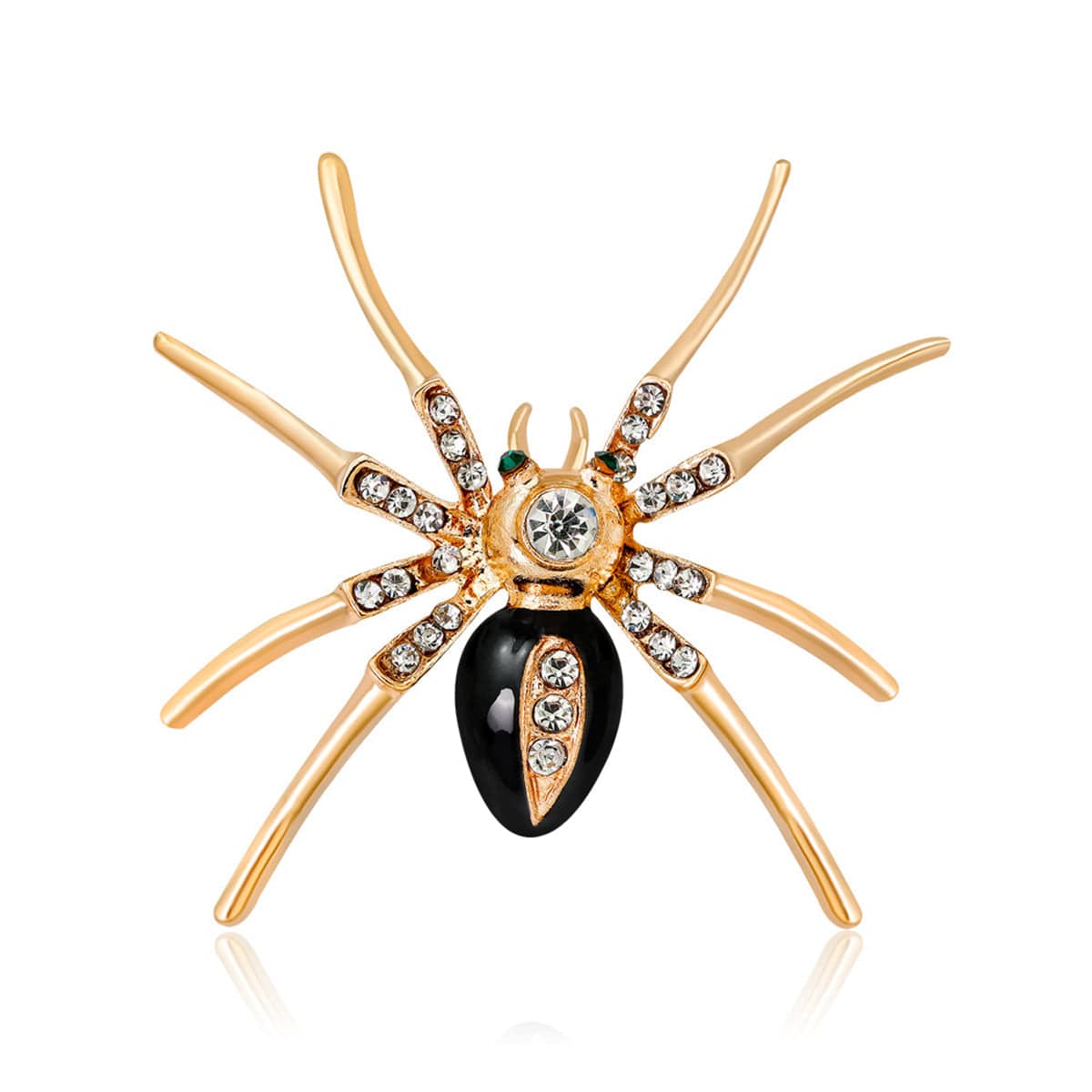 Cubic Zirconia & Black Enamel Goldtone Spider Brooch