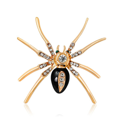 Cubic Zirconia & Black Enamel Goldtone Spider Brooch