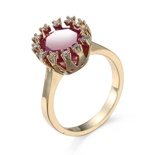 Red Corundum & Cubic Zirconia Goldtone Floral Ring