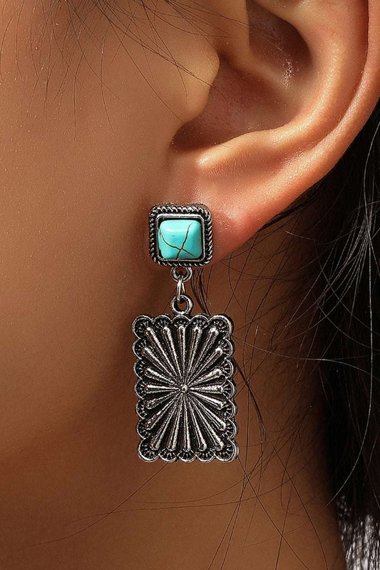 Silvery Retro Western Geometric Turquoise Stud Earrings - Silvery