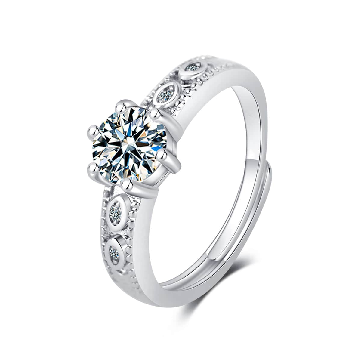 Cubic Zirconia & Silvertone Prong-Set Adjustable Cocktail Ring