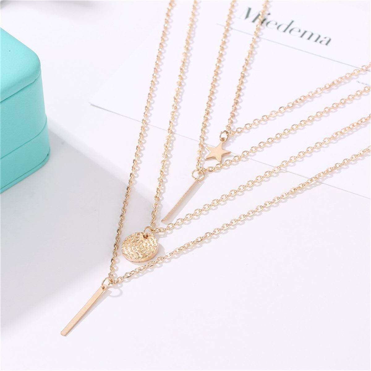 Goldtone Disc Bar Layered Pendant Necklace