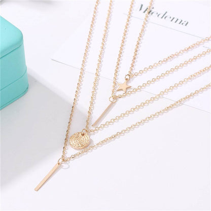 Goldtone Disc Bar Layered Pendant Necklace