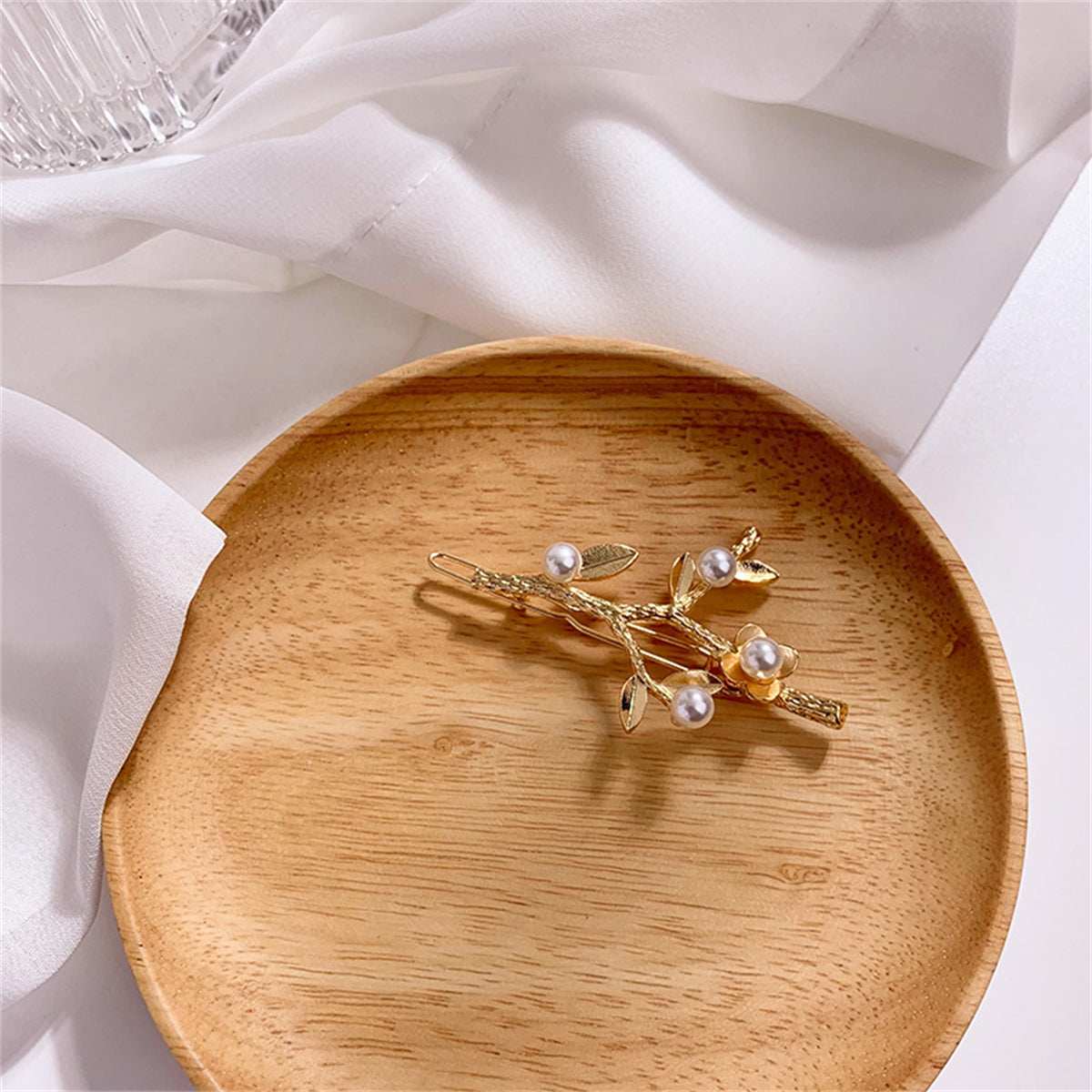 Pearl & Goldtone Flower Branch Hair Clip